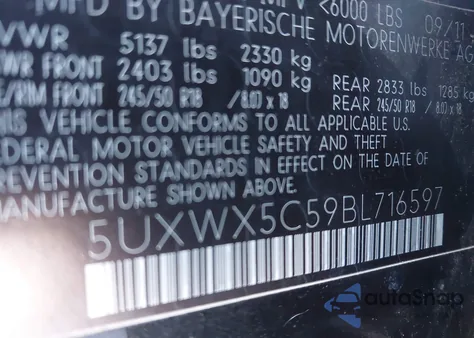 2011 BMW X3 xDrive28I из США, поврежденный, VIN 5UXWX5C59BL716597